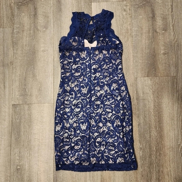 Sequin Hearts Blue Lace and Sequin Dress - Picture 4 of 5